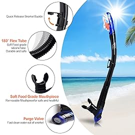 Snorkel Set Pano 3 Window Adult Snorkeling Gear, Professional Snorkel Goggles Anti-Fog Diving Mask, Anti-Leak Swim Goggles and Dry Top Snorkel for Diving, Snorkeling, Swimming (Blue)