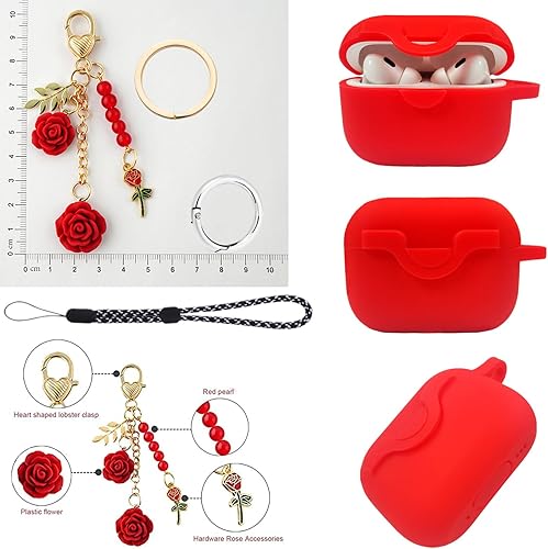 Miniatura 4 de Funda con cerradura para Airpods Pro de 2 generación1 generación con bonito cordón de llavero de flores, funda protectora de silicona para Airpods