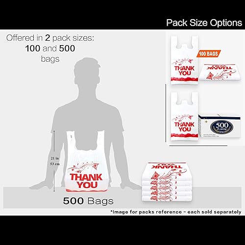 Miniatura 34 de YoYoRain Bolsas blancas de agradecimiento, 100 bolsas para camisetas, bolsas para llevar, bolsas de comestibles, reutilizables y desechables, rojo