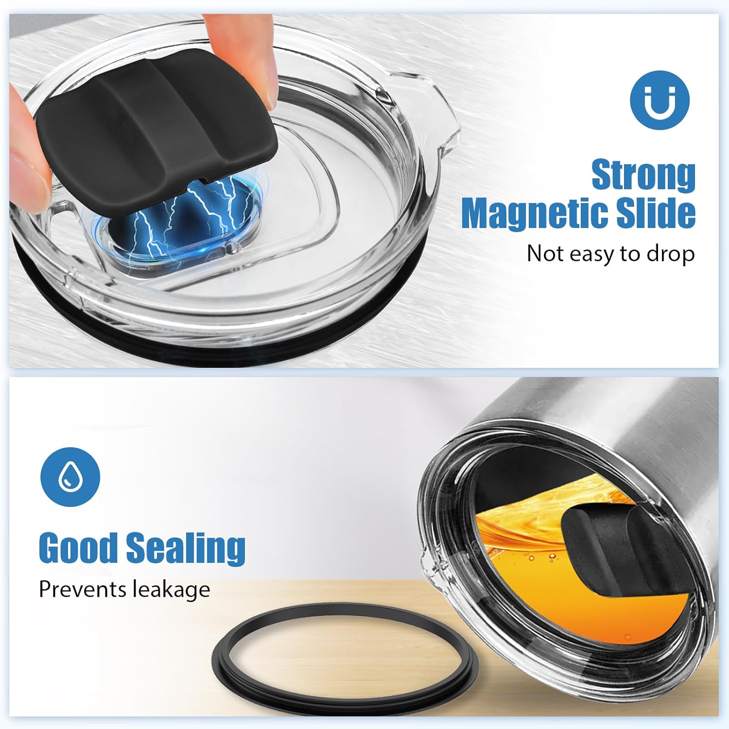 Tumbler Lids for Yeti, 2 Pack 20 oz Magnetic Replacement Tops for Yeti 20 oz Tumbler, 16 oz Pints, 10/24 oz Mug, 10 oz Lowball, Spill Proof Covers with Magnetic Slider for Ozark Trail, Old Style Rtic - Image 3