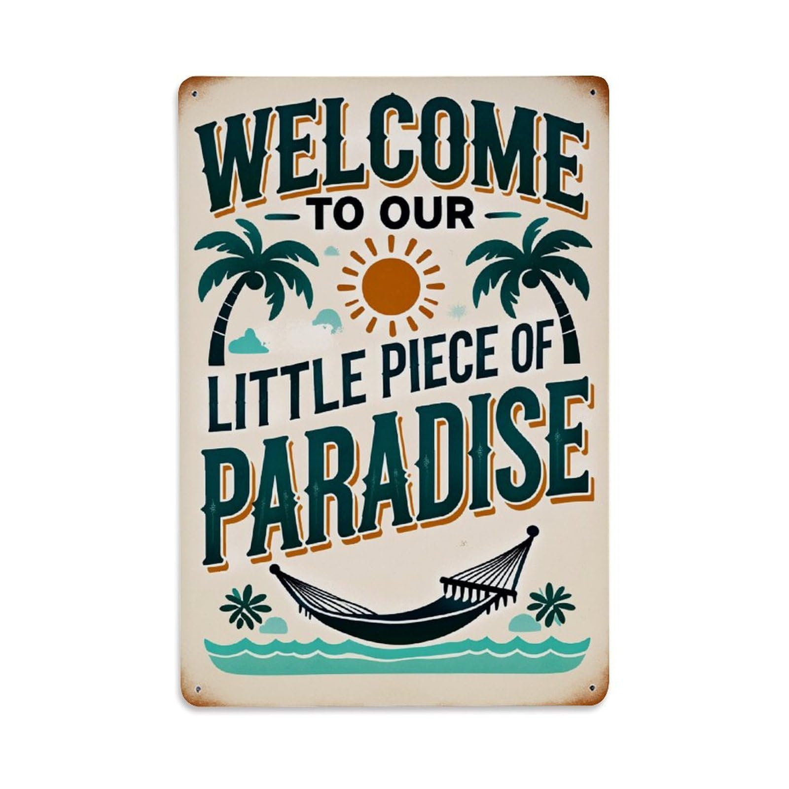 Enderetf Vintage Welcome To Our Little Piece Of Paradise Tin Sign Metal Poster, Home Bar Garage Man Cave Cafe Indoor & Outdoor Wall Decoration 8X12inches
