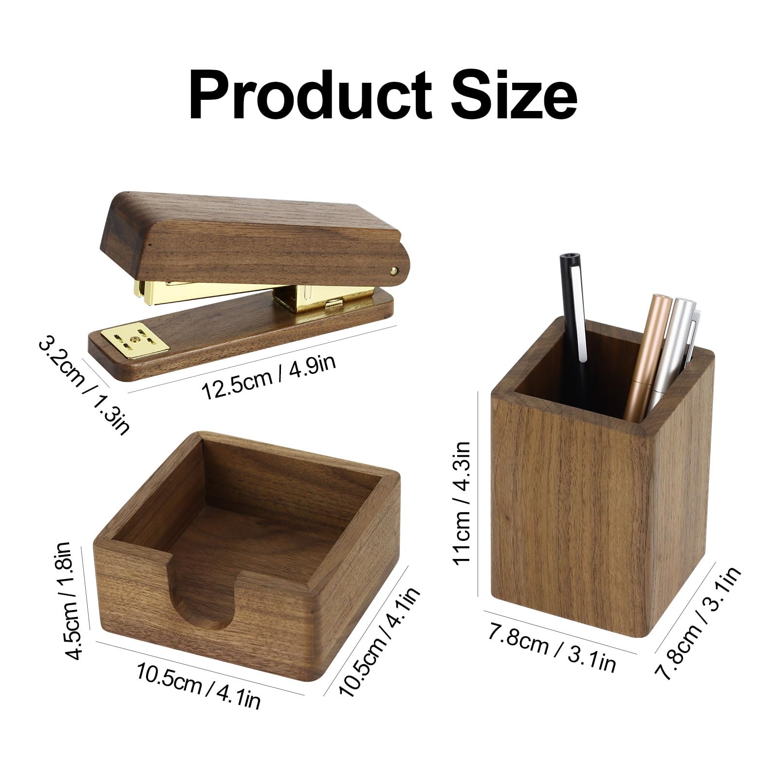 Set organizer da scrivania in legno di noce, 3 pezzi, con portapenne, clip per appunti e cucitrice, set di articoli da ufficio in legno per studenti, accessori da scrivania ecologici