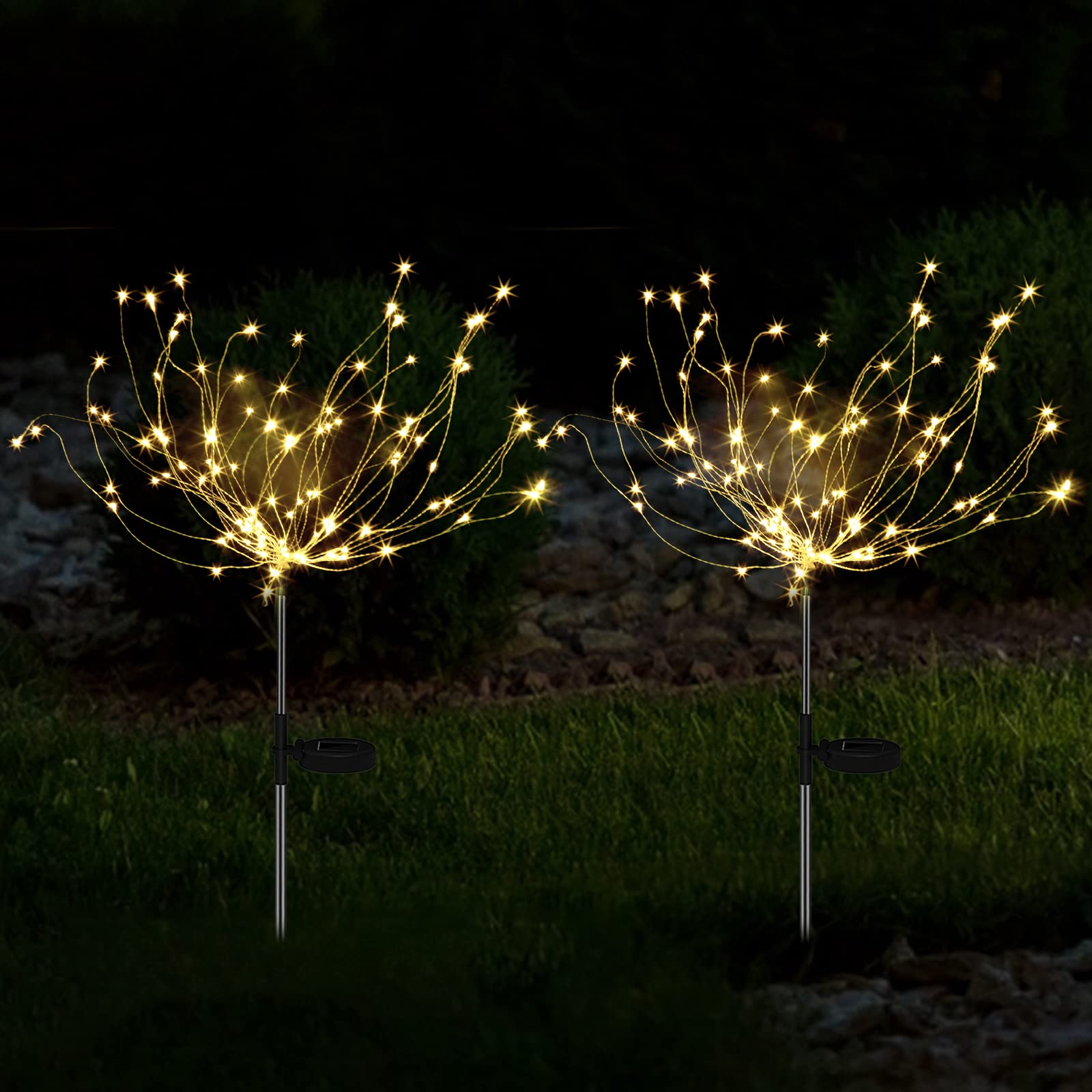 Solar Firework Lights Garden Decor Waterproof: 2 Pack 120 LEDs Solar Fireworks Lights for Outside - Fairy Sparklers Firework Sticks Light Outdoor Garden Backyard Patio Decorative