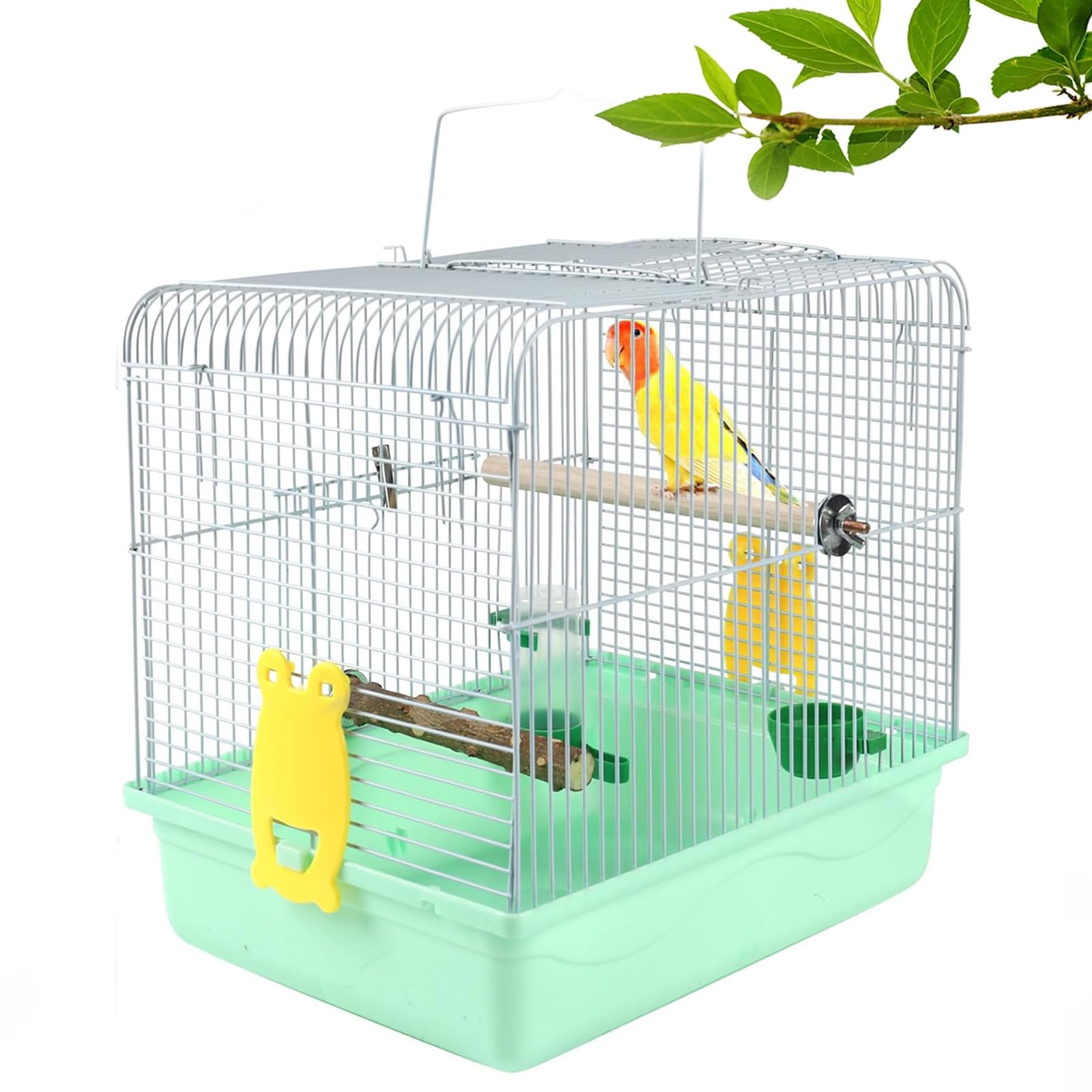Portable Bird Cage for Small Birds - Green Bird Cage for Travel, Going Out, Walking to The Vet with Station Pole Food Box Water Fountain