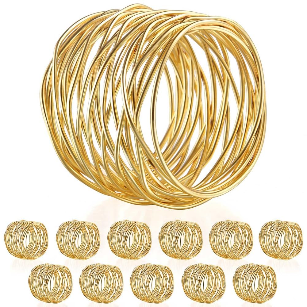 CTRLZS Twisted Wire Mesh Napkin Rings Holders Party Wedding Christmas Gathering Gold 12Pcs Easy to Use