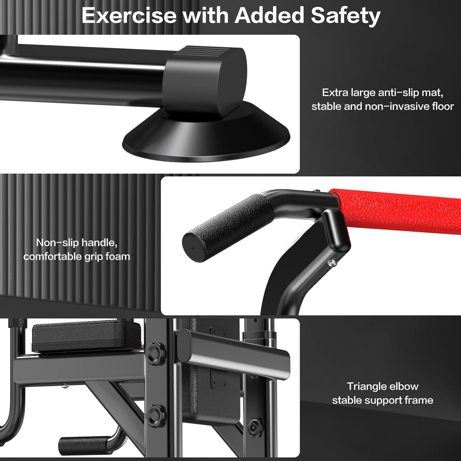 Power Tower Pull Up Bar Station Dip Stands with 6 Height Levels 59”-90” for Home Gym Workout Station Strength Training Equipment