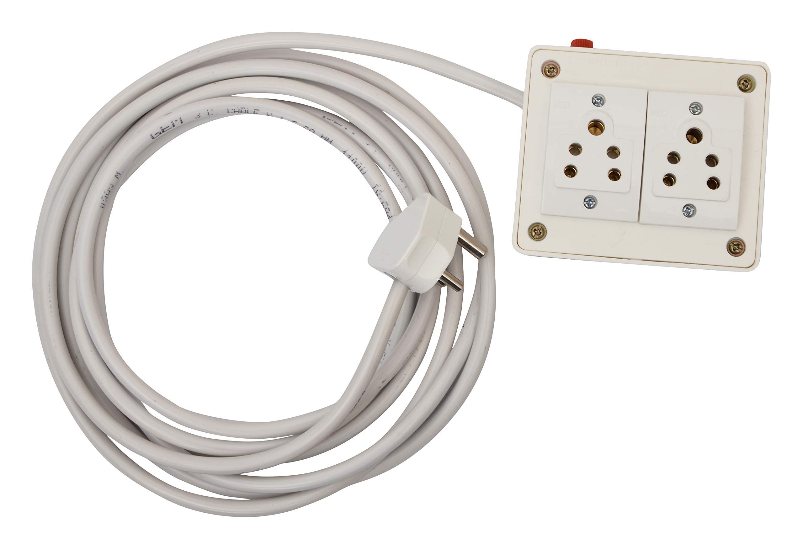 OGTECH Polycarbonate Safe-Ex 2 Socket 6 Ampere 2 Meter Wire Extension Board (White)