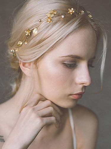 Miniatura 3 de Yean Diadema de novia para el pelo de la boda con hojas doradas, accesorios de novia para mujer (dorado) (dorado)