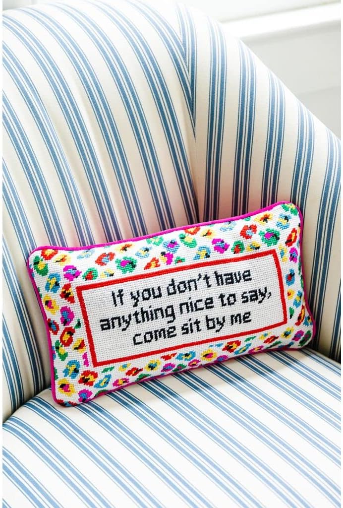 FURBISH Needlepoint Decorative Throw Pillow - Come Sit by Me - 9" x 15" - Small Embroidered Accent Pillow for Bed, Chair, Couch, Sofa - Eclectic Home Decor - Image 2