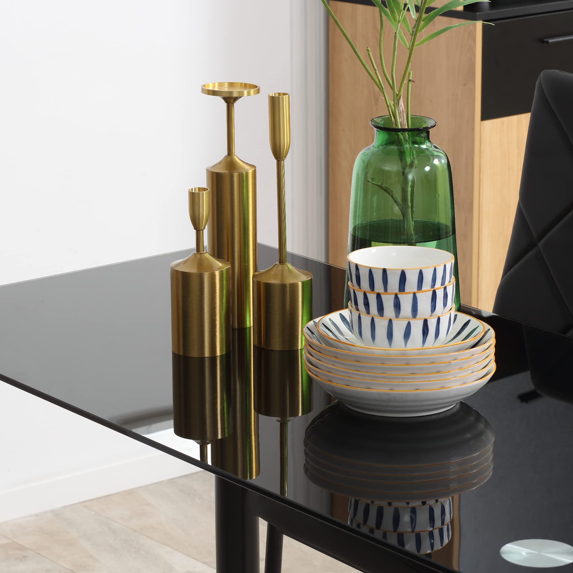 HOMCOM Ensemble de Table à Manger avec 4 Chaises, Meubles de Cuisine 5 Pièces, Plateau Verre Trempé, Pieds Acier, Noir
