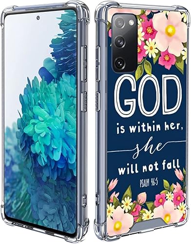 ZHONGWEI Funda transparente adecuada para Samsung Galaxy S20 FE con versículo de la Biblia, patrón cristiano de Dios y cuatro esquinas, reforzada, a