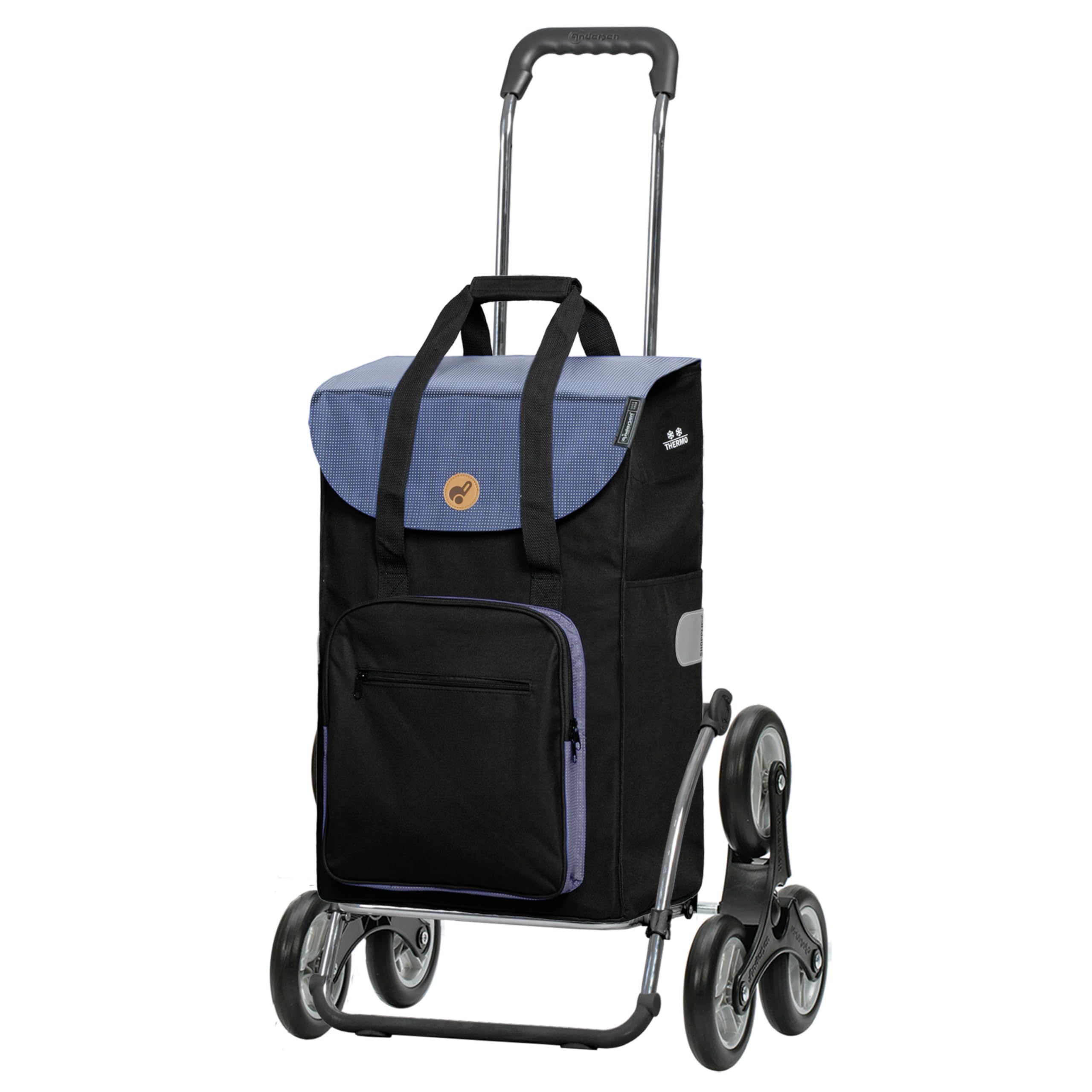 Andersen Einkaufstrolley - klappbar - 45 Liter - Treppensteiger | mit Kühlfach - Aufhängung für Einkaufswagen - belastbar 50 kg - Aluminium - Rad Ø 3 x 13 cm - Royal Shopper Wismar schwarz