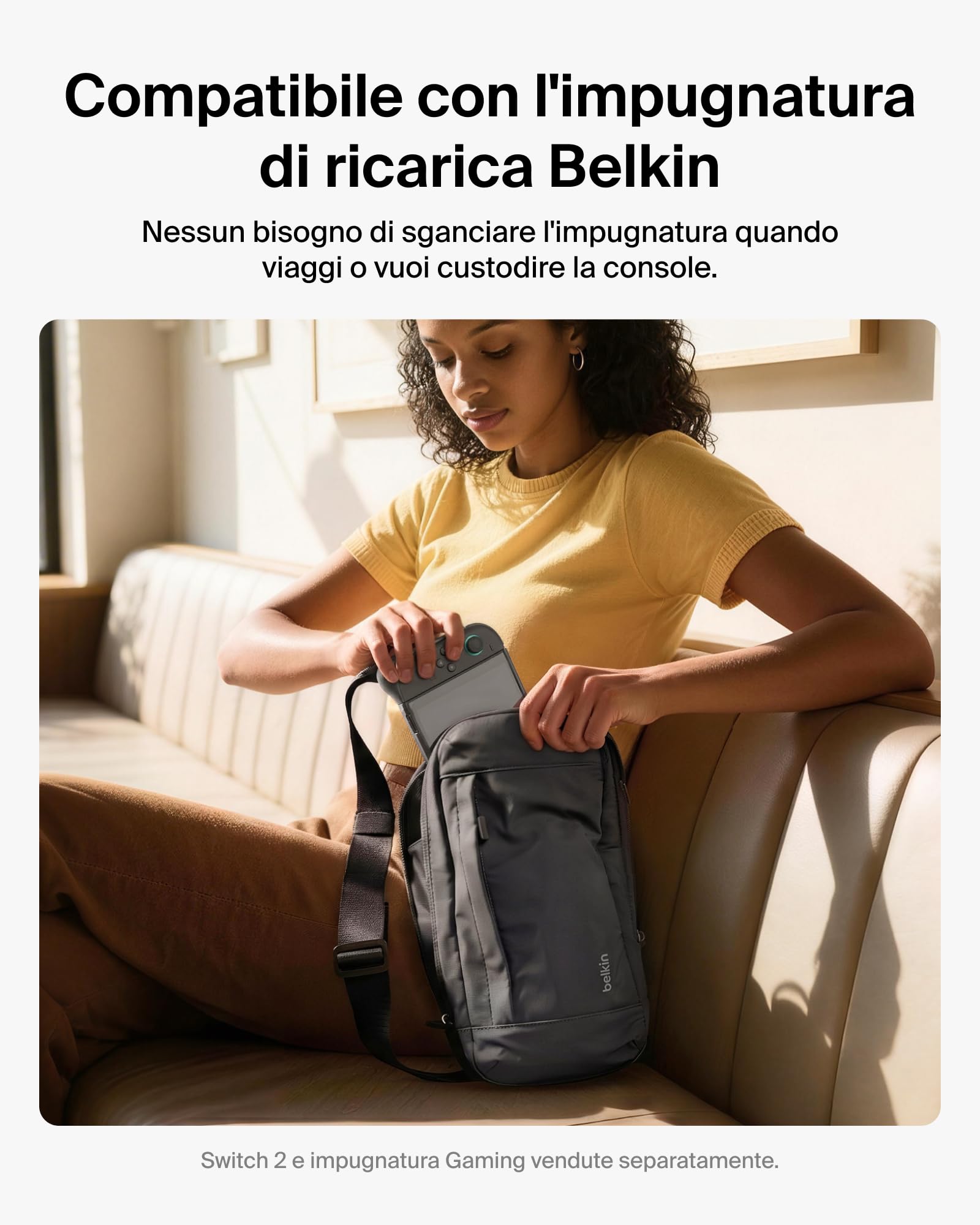 Belkin Gaming Borsa per Nintendo Switch 2 Protettiva da Viaggio - Nero | Borsa Crossbody, Custodia Protettiva da Trasporto per Accessori Console, Interno Morbido, Leggera, 10 Slot per Schede Giochi