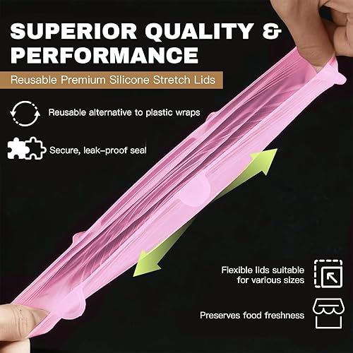 Miniatura 4 de Tapas elásticas de silicona reutilizables, 18 fundas elásticas redondas y cuadradas, herméticas y a prueba de fugas, aptas para microondas y