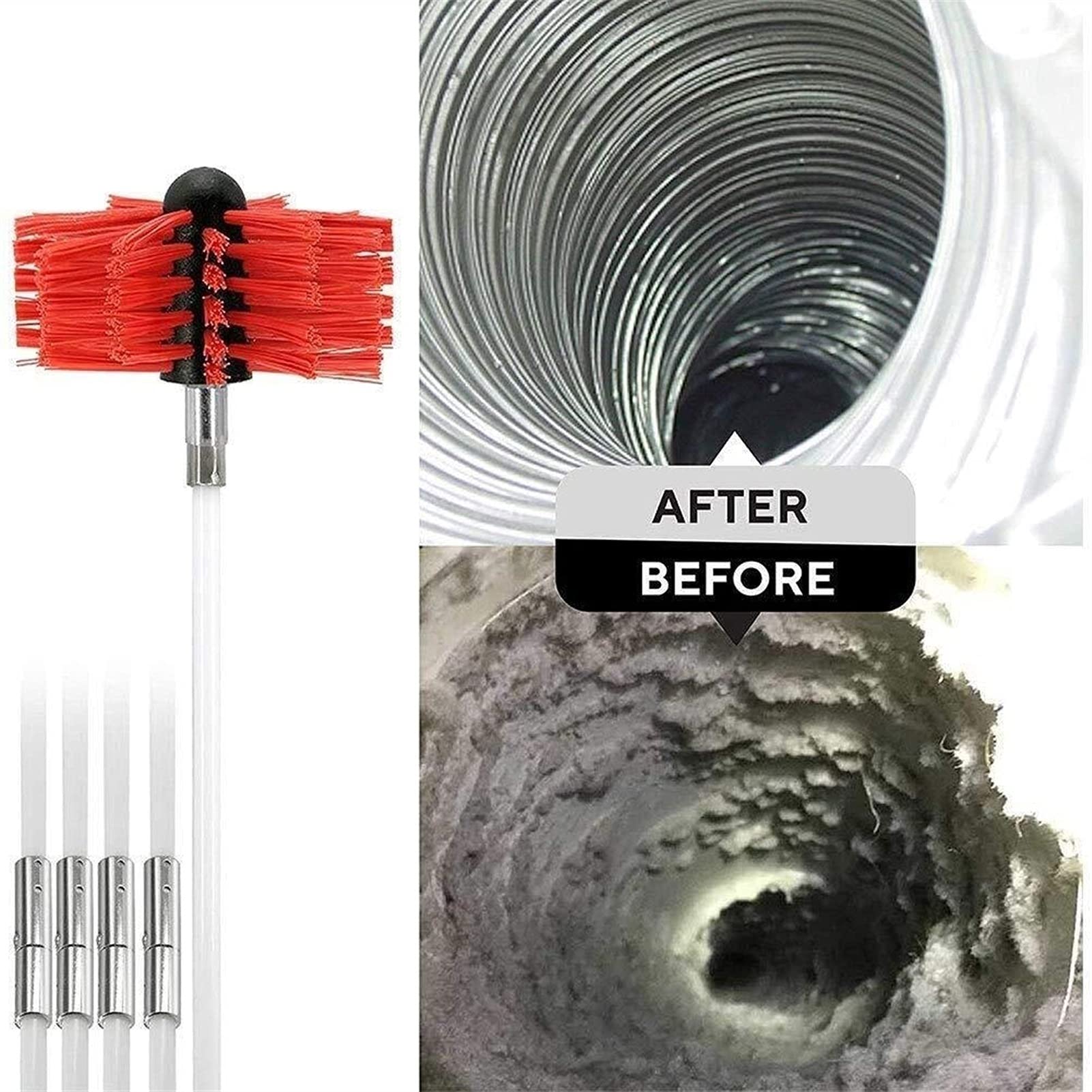 Kit De Cepillo De Limpieza For Chimenea, Kit De Deshollinador De Chimenea, Kit De Limpieza De Ventilación, Cepillos For Chimenea, Herramienta De Barrido De Chimenea(9 Rods,610mm)