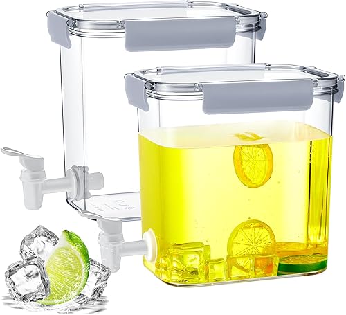 Irenare 2 dispensadores de bebidas de plástico con grifo dispensador de bebidas con tapa de bloqueo, dispensador de limonada de jugo helado,