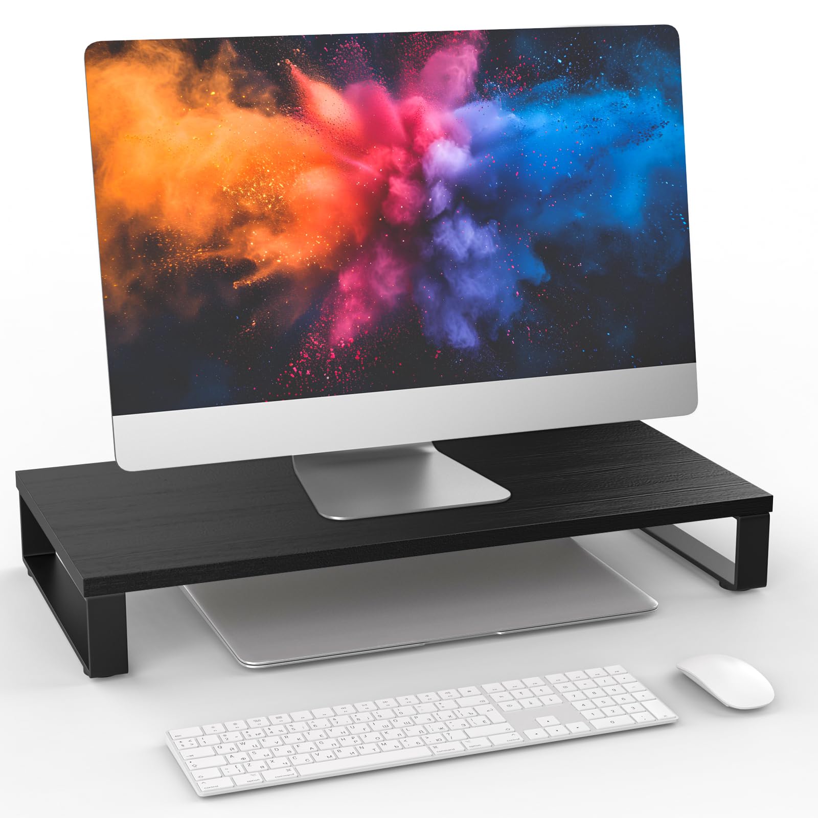 XINYAO Wood Monitor Stand Riser for Desk, 24x12x3 inch, Black