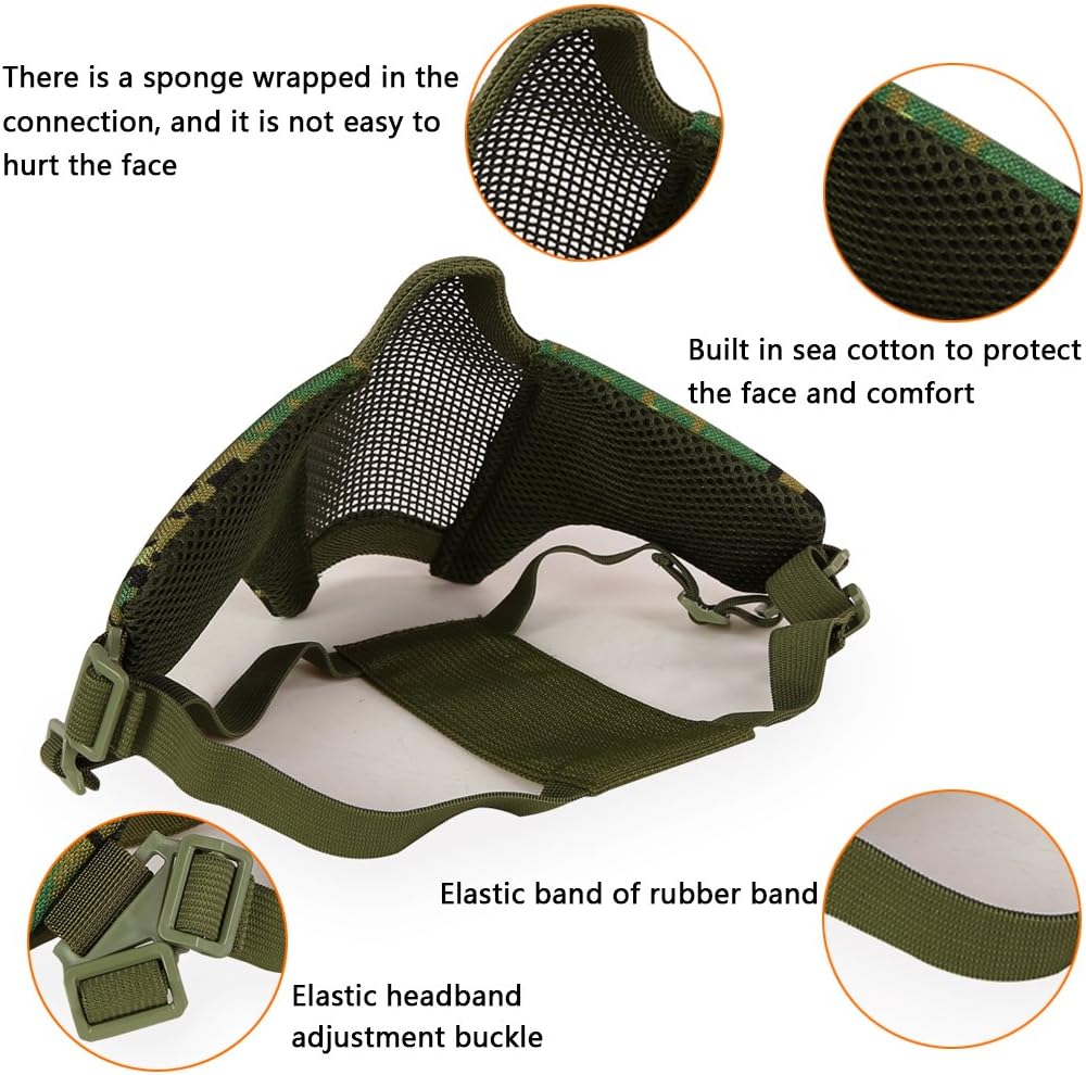 Airsoft Mask Tactical Goggles Set, Foldable Half Face Mesh Mask with Airsoft Goggles Set, Tactical Airsoft Gear for Hunting, BBS, Shooting, Paintball (Camo)