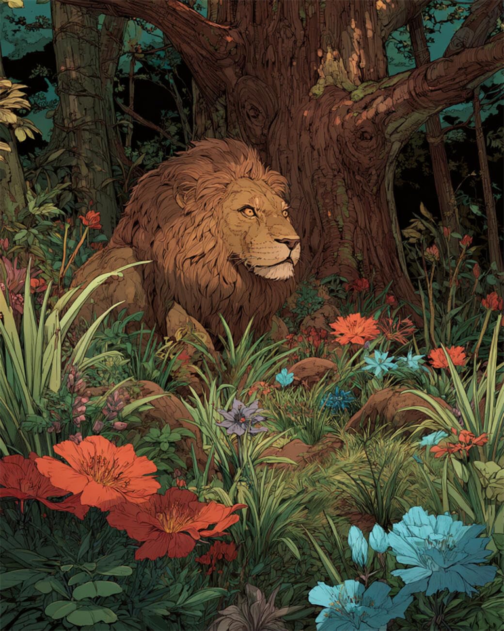 RKFLGEW DIY Embroidery Beads Set Forests Lion 30x40cm