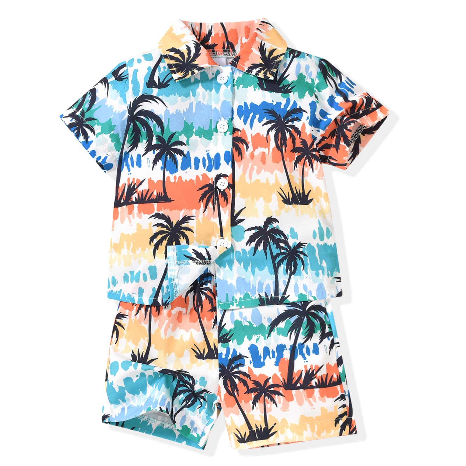HIHA Toddler Baby Boy Hawaiian Outfit Short Sleeve Button Down Shirts Shorts Set