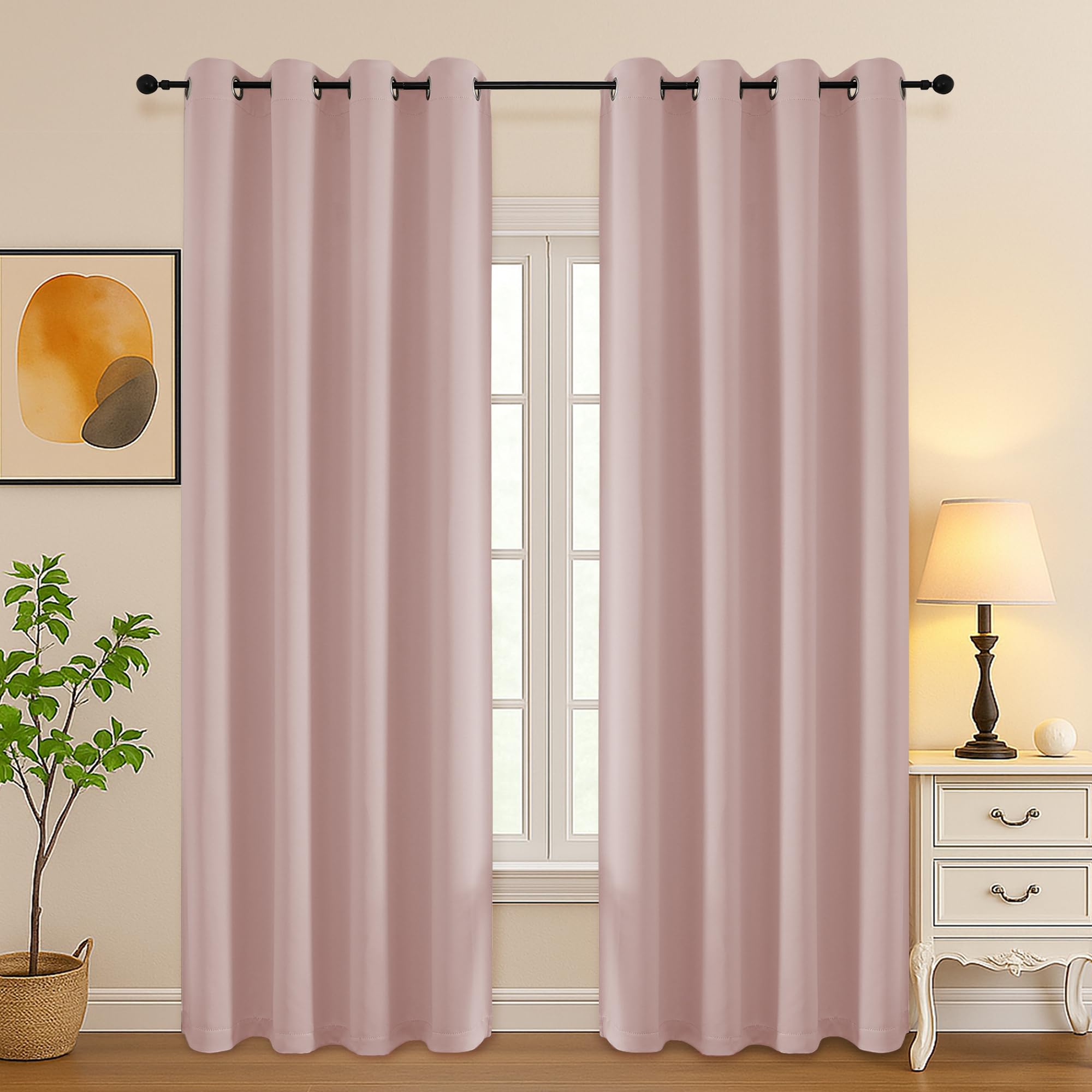 Simplebrand Blush Curtains for Bedroom Living Room 90 Inches Long 2 Panels Set, Room Darkening Thermal Insulated Curtains &amp; Drapes, Solid Grommet Noise Reducing Window Treatment, W50 x L90 Inch
