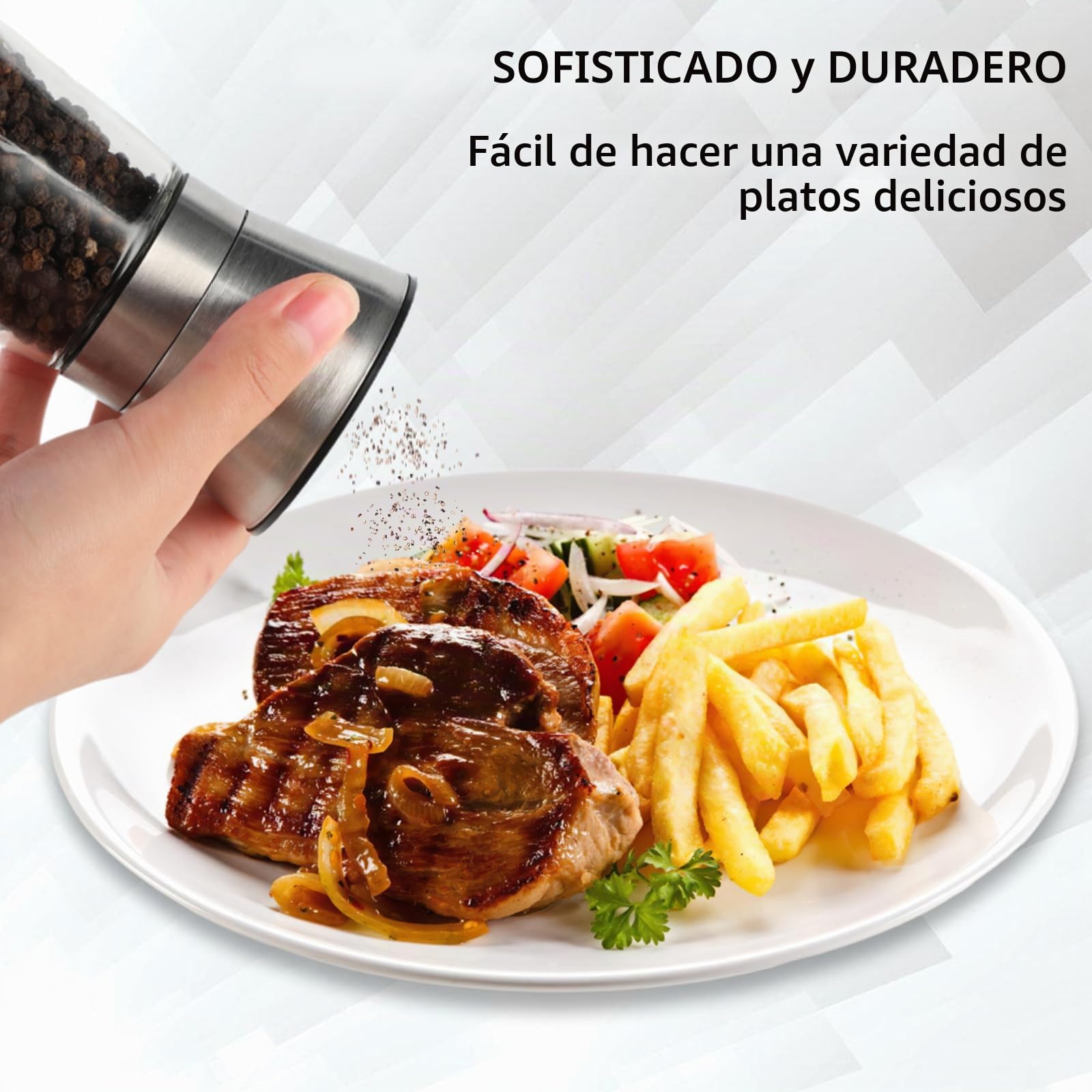 2 Piezas Molinillo Pimienta - Molinillo - Molinillo Especias, 180 ml*2, de Acero Inoxidable y Vidrio, con Mecanismo de Molienda de Cerámica Ajustable, Ideal para Moler y Rellenar Sal, Pimienta y Chile