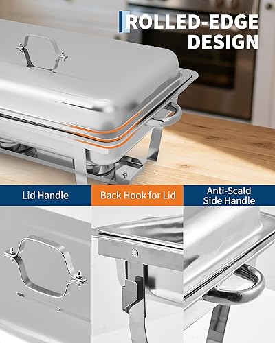 Miniatura 2 de GarveeHome Platos de roce para buffet, paquete de 2 unidades, de acero inoxidable de 8 cuartos de galón y calentadores de buffet con tapa,