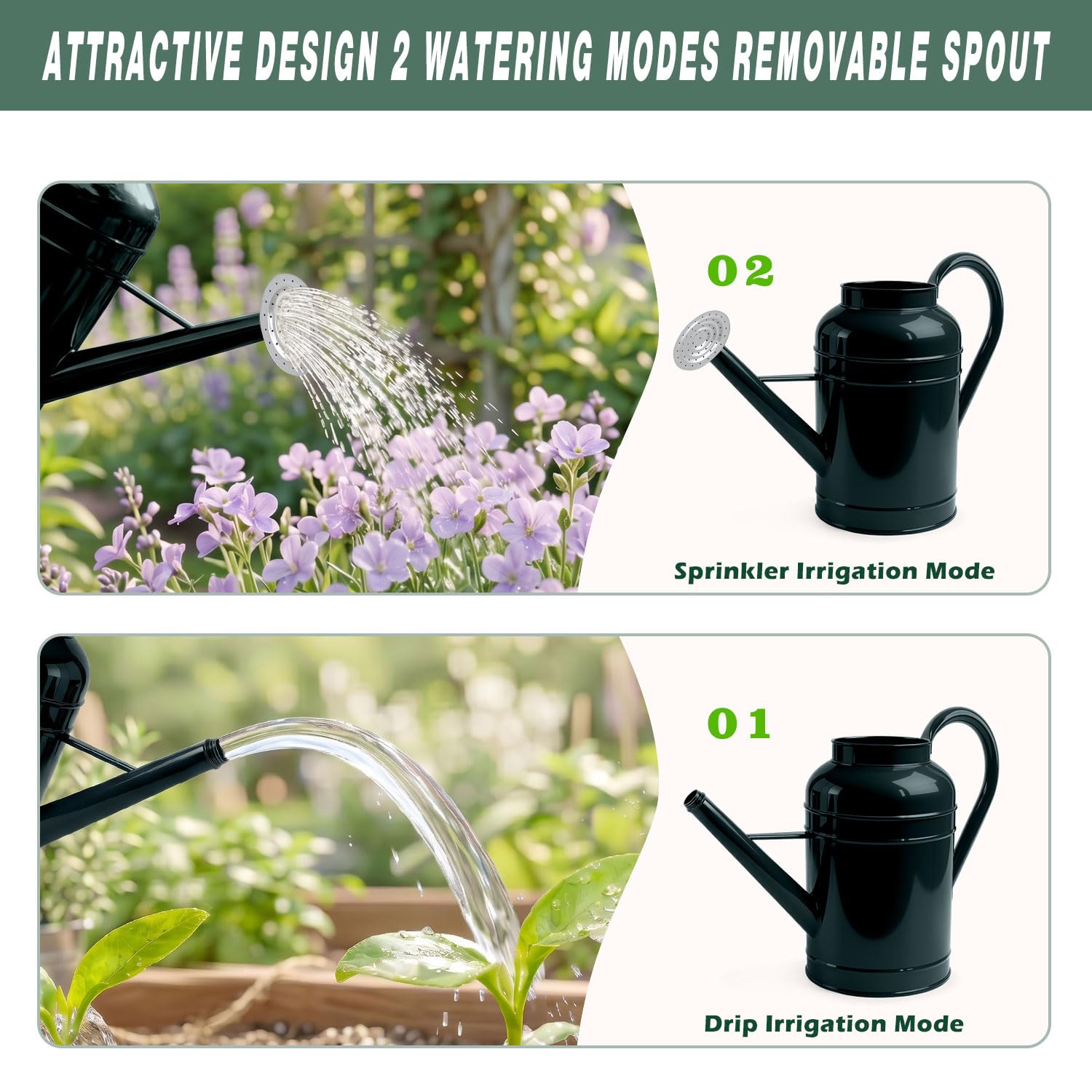 Silberverzinkte Eisen-Gießkanne für Zimmerpflanzen, Gießkanne mit Schale für Zimmerpflanzen und Gartenblumen, Gießkanne mit langem Auslauf für die Bewässerung von Pflanzen im Freien, 8,71 l