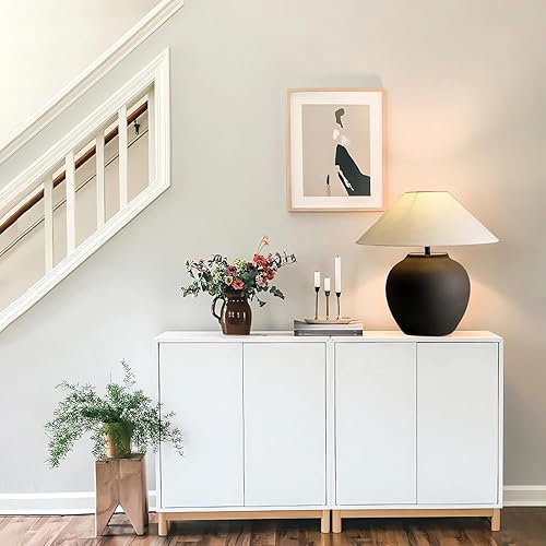 Miniatura 7 de Lámparas de mesa rústicas de granja, lámpara de mesa de cerámica negra de 21.6 pulgadas de alto, cuerpo de lámpara de cerámica con textura simple