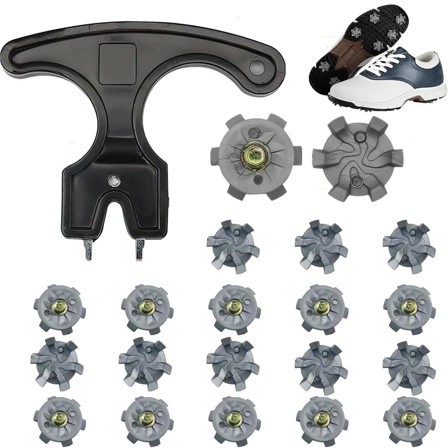 HARY 20Pcs Golf Shoe Spikes, Metal Golf Shoe Studs with Wrench, Cricket Spikes Replacement Cleats for Footjoy Adidas Nike Skechers Golf Shoes, Easy Install Golf Shoe Accessories