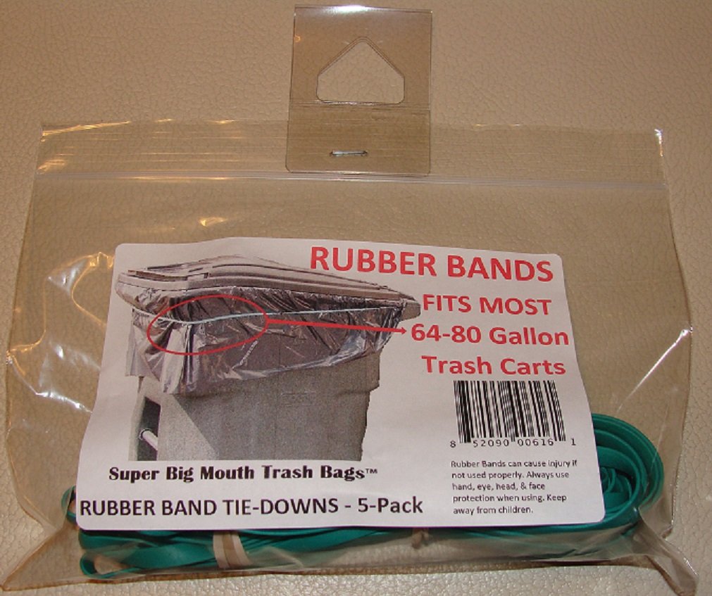 Super Big Mouth Trash Bags Rubber Bands 5-Pack Fits 64-80 Gallon Cans/Carts