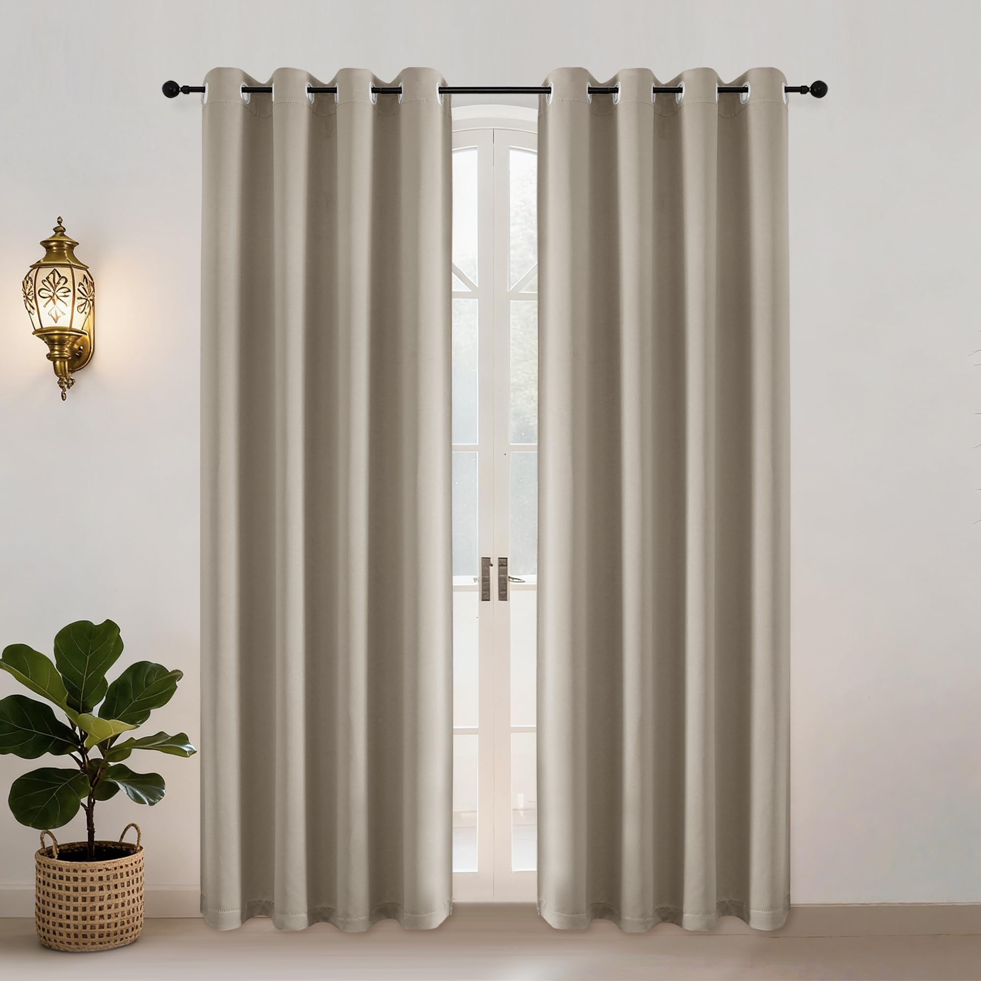 Simplebrand Ava Stone Blackout Eyelet Curtains for Living Room 200 cm Length 2 Panels Set, Privacy Thermal Insulated Window Home Black Out Door Curtains & Drapes for Bedroom, W 140 cm x L 200 cm