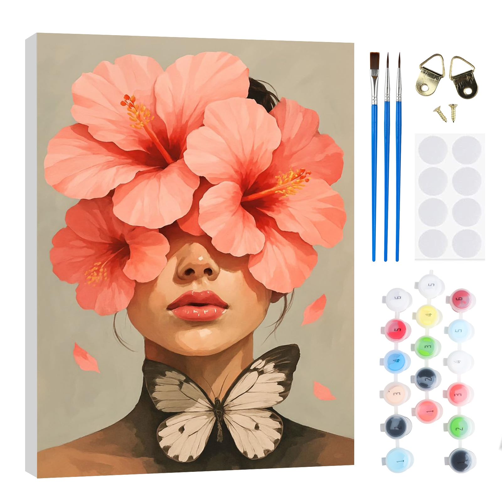 RICUVED Girl Painting by Number Kits for Adult, DIY Flower Canvas Oil Painting Kit for Kids or Beginner with Paint Brushes Acrylic Pigment Drawing Paintwork with Wooden Frame 20x30cm