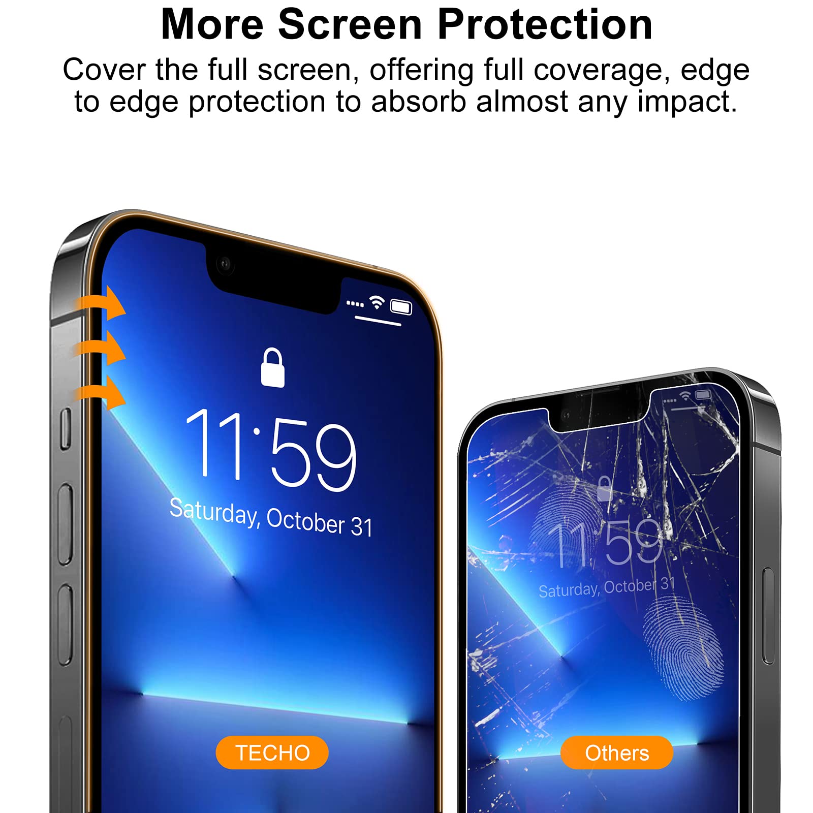 TECHO Privacy Screen Protector Compatible with iPhone 16e / iPhone 14 / iPhone 13 / iPhone 13 Pro Tempered Glass Film (Full Coverage Edge to Edge) (Anti-Spy) (Case Friendly) (Pack of 2) (6.1 2