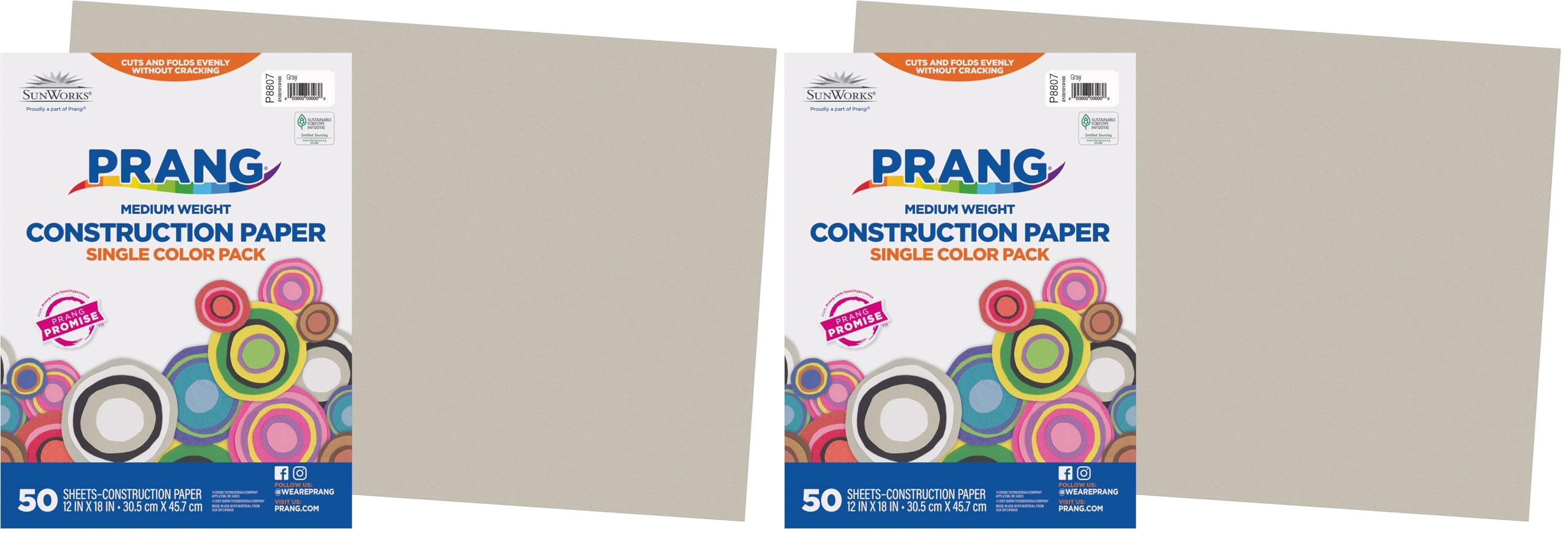 Prang (Formerly SunWorks) Construction Paper, Gray, 12" x 18", 50 Sheets (Pack of 2)