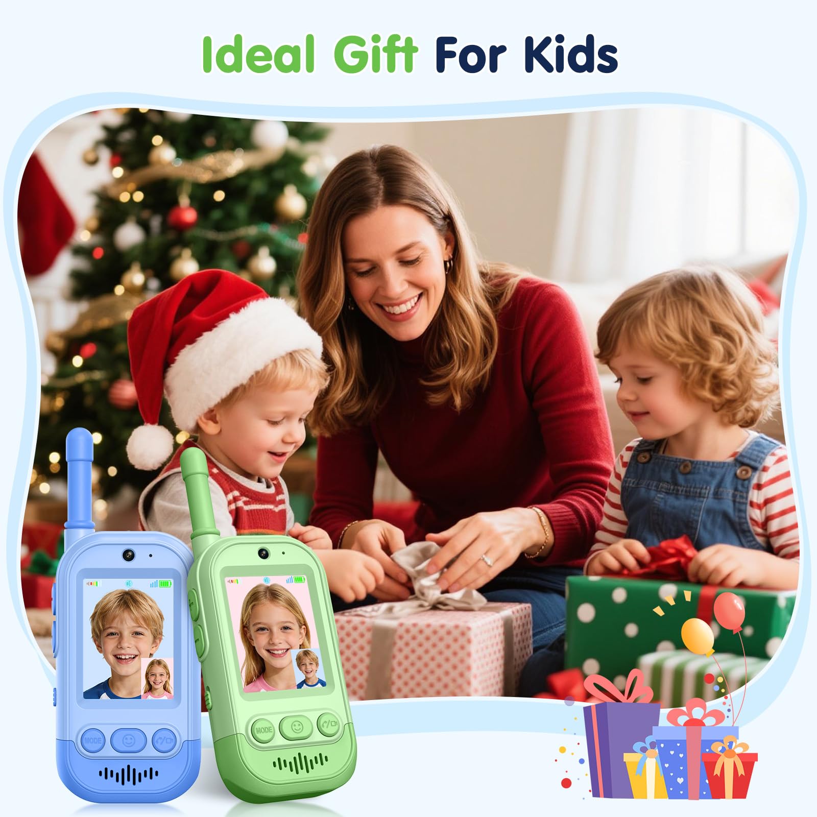 Video Walkie Talkie Kinder, Gofunly 2er Set Walky Talky Aufladbar mit Bildschirm, 400M Reichweite, Geburtstagsgeschenk Weihnachten Spielzeug für Jungen & Mädchen 3-12 Jahre - Grün+Blau