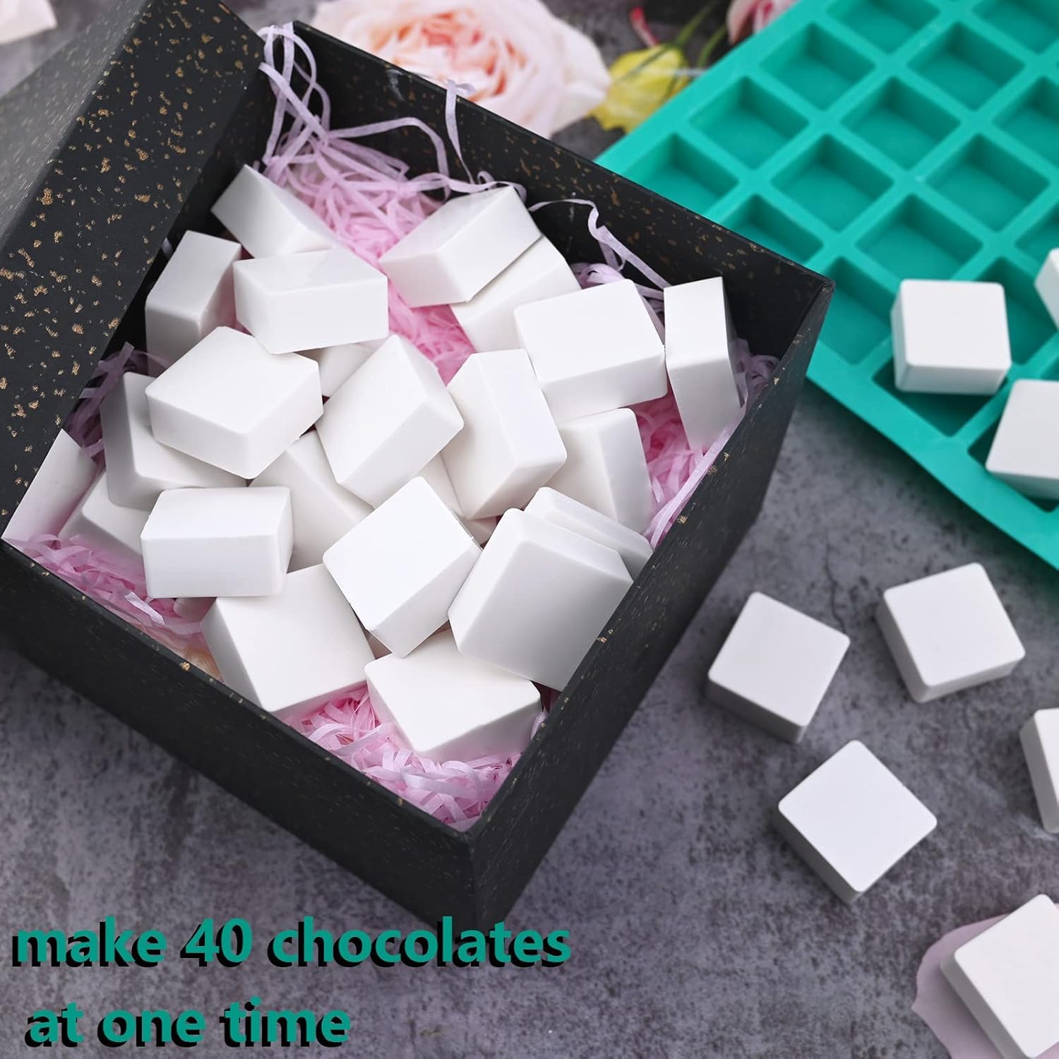 Paquete de 2 moldes de silicona cuadrados de 40 cavidades – para bombas de grasa, trufas keto, cubitos de hielo para whisky y fabricación de dulces, antiadherentes, aptos para congelador a 4