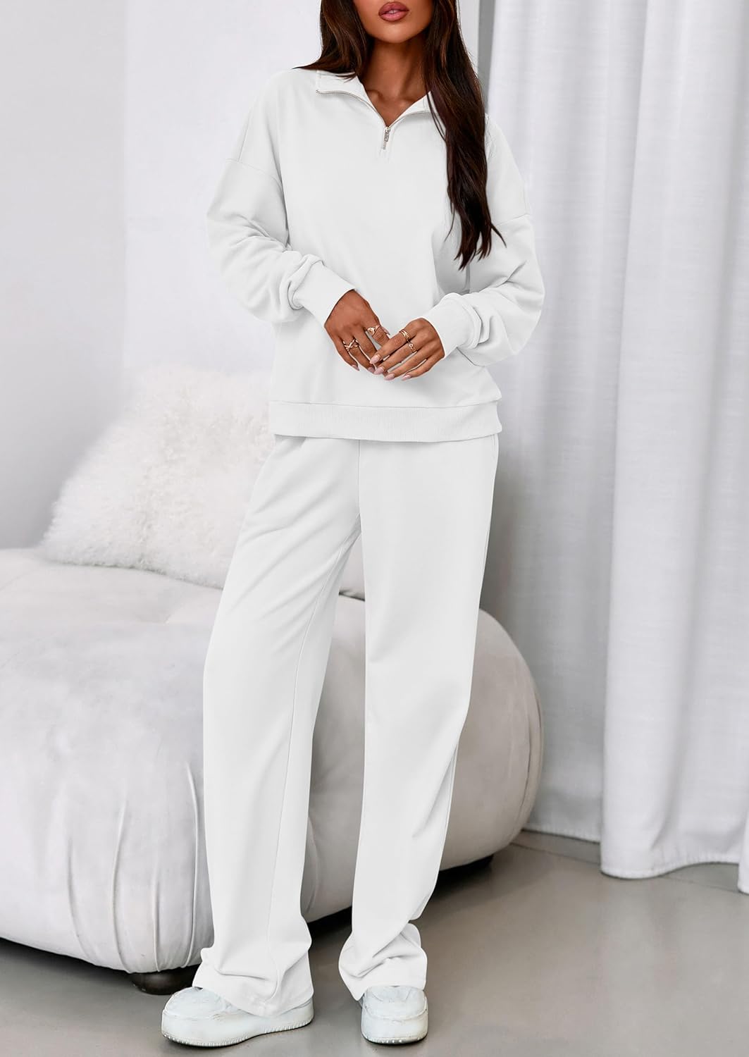 PRETTYGARDEN Womens Casual Two Piece Sets Fall 2026 Outfits Quarter Zip Sweatshirts Straight Leg Pants Sweatsuits Tracksuit - Image 3