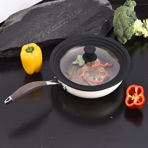 Miniatura 6 de Tapa universal para sartenes, ollas y sartenes de vidrio templado con borde de silicona de grado alimenticio, resistente al calor, compatible con