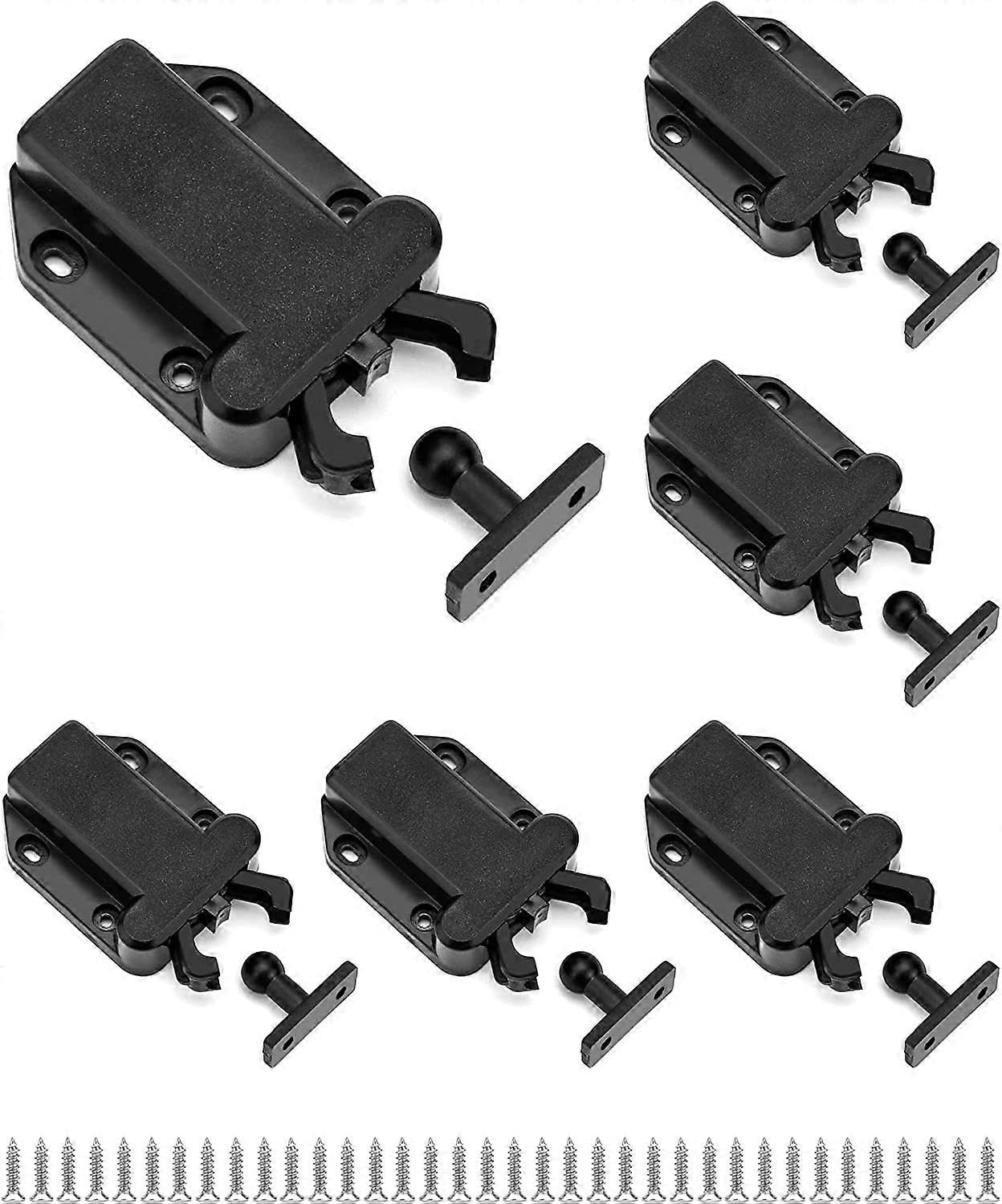 Joyhappst Image Color Dww-Pack Of 6 Touch Release Latches (Black), Push-To-Open Latch, Cabinet Lock With Automatic Ejection Function, Push-To-Open Door Lock For Cabinets An