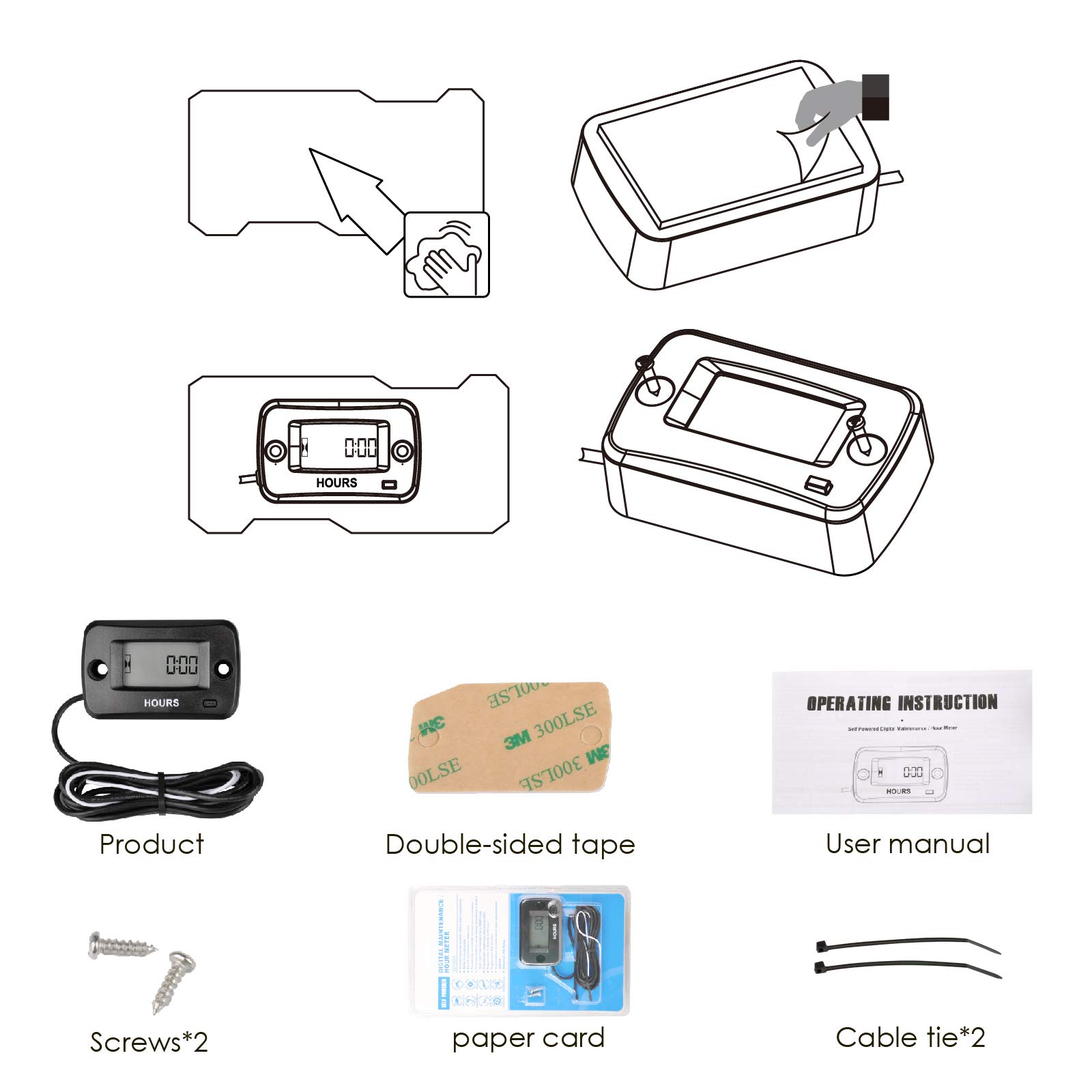 NR-HM019 - Contatore di manutenzione digitale LCD impermeabile a benzina per paramotori, motoseghe, generatori, tosatrici, modellini barche