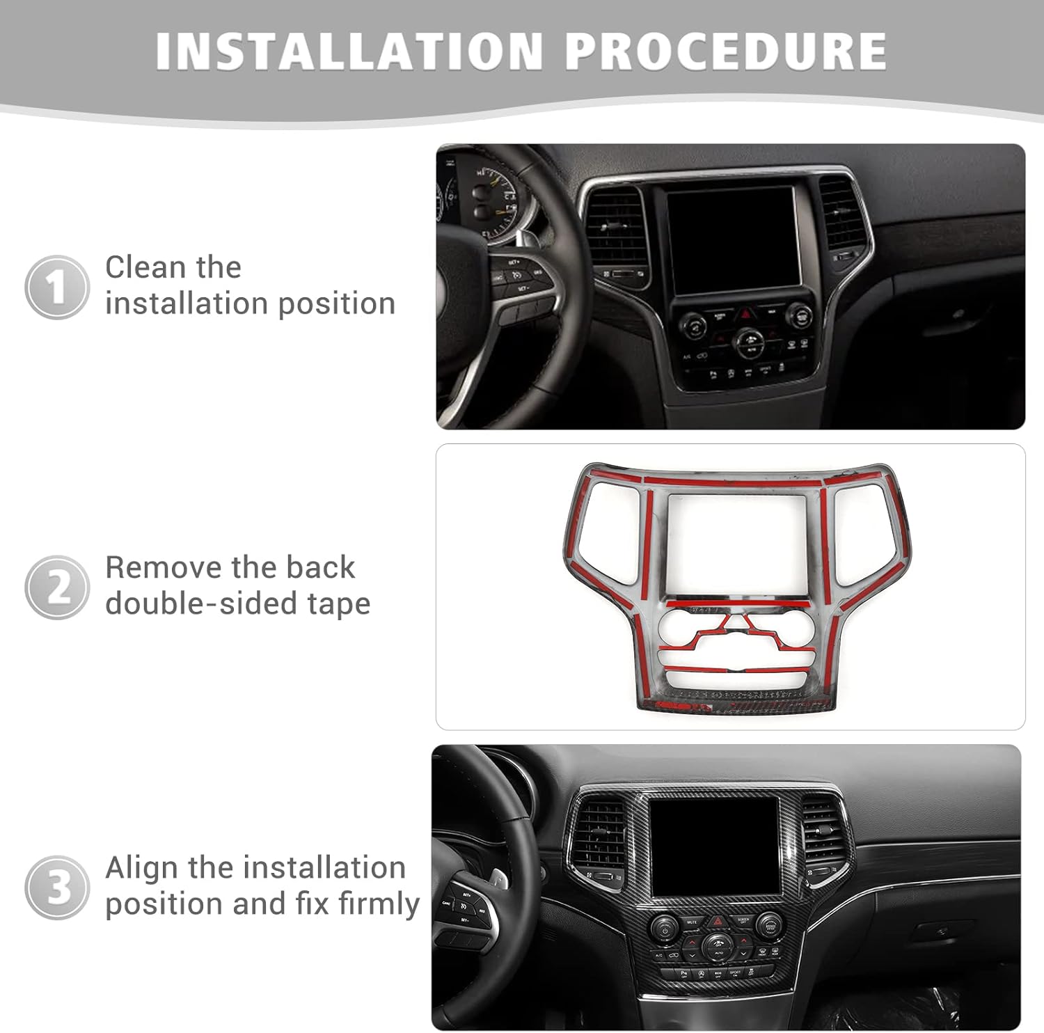 Jimen Compatible with Jeep Grand Cherokee 2014-2018, Center Console Navigation GPS Radio Panel Trim Cover (Carbon Fiber)