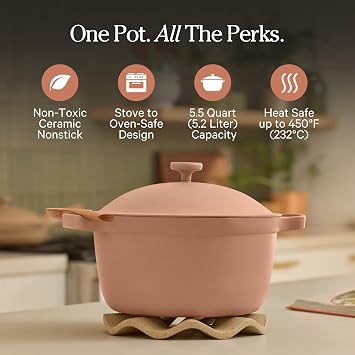 Our Place Perfect Pot | 5.5 Qt Ceramic Pot with Lid & Spatula | Patented 8-in-1, PFAS-Free Nonstick, Non-Toxic Cookware | Induction & Oven-Safe up to 450F | Spice