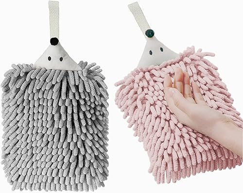 Toallas de mano de felpilla para baño, cocina y dormitorio, toalla de secado de manos colgante con lazo para botón, toalla de mano divertida de