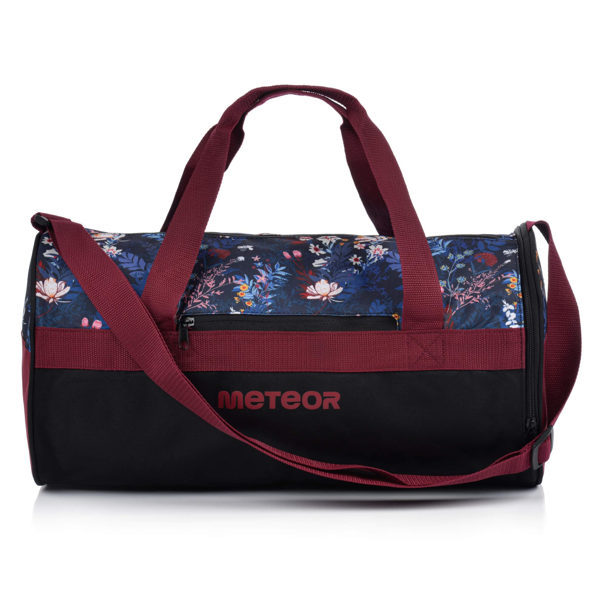 meteor Gym Duffel Cabin Holdall Bag - Lightweight Sports Luggage with Shoe Compartment, Shoulder Strap, Underseat Hand Size for Travel Workout Weekend Overnight (Floral, 48x25x25 cm)