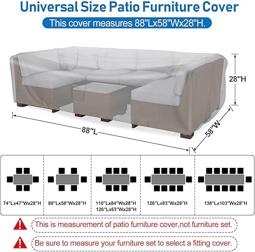 Miniatura 2 de Fundas impermeables para muebles de patio, 88 pulgadas de largo x 58 pulgadas de ancho x 28 pulgadas de alto, a prueba de rasgaduras para muebles de