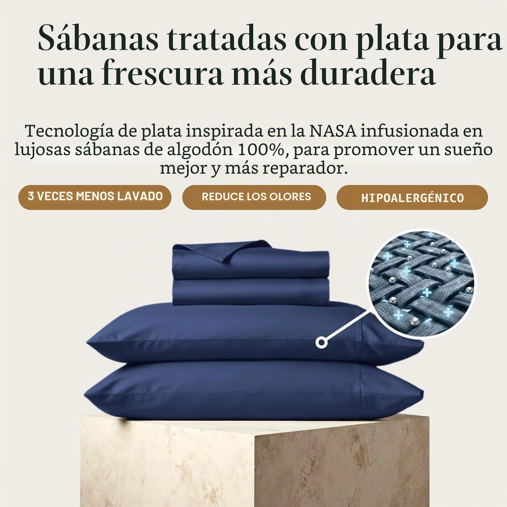 Miracle Made Luxe - Sábana refrescante, Color Azul Marino, sábana Queen, 4 Piezas, con infusión Plateada, 300 Hilos, Tela termorreguladora, Limpia y Fresca para Pieles sensibles