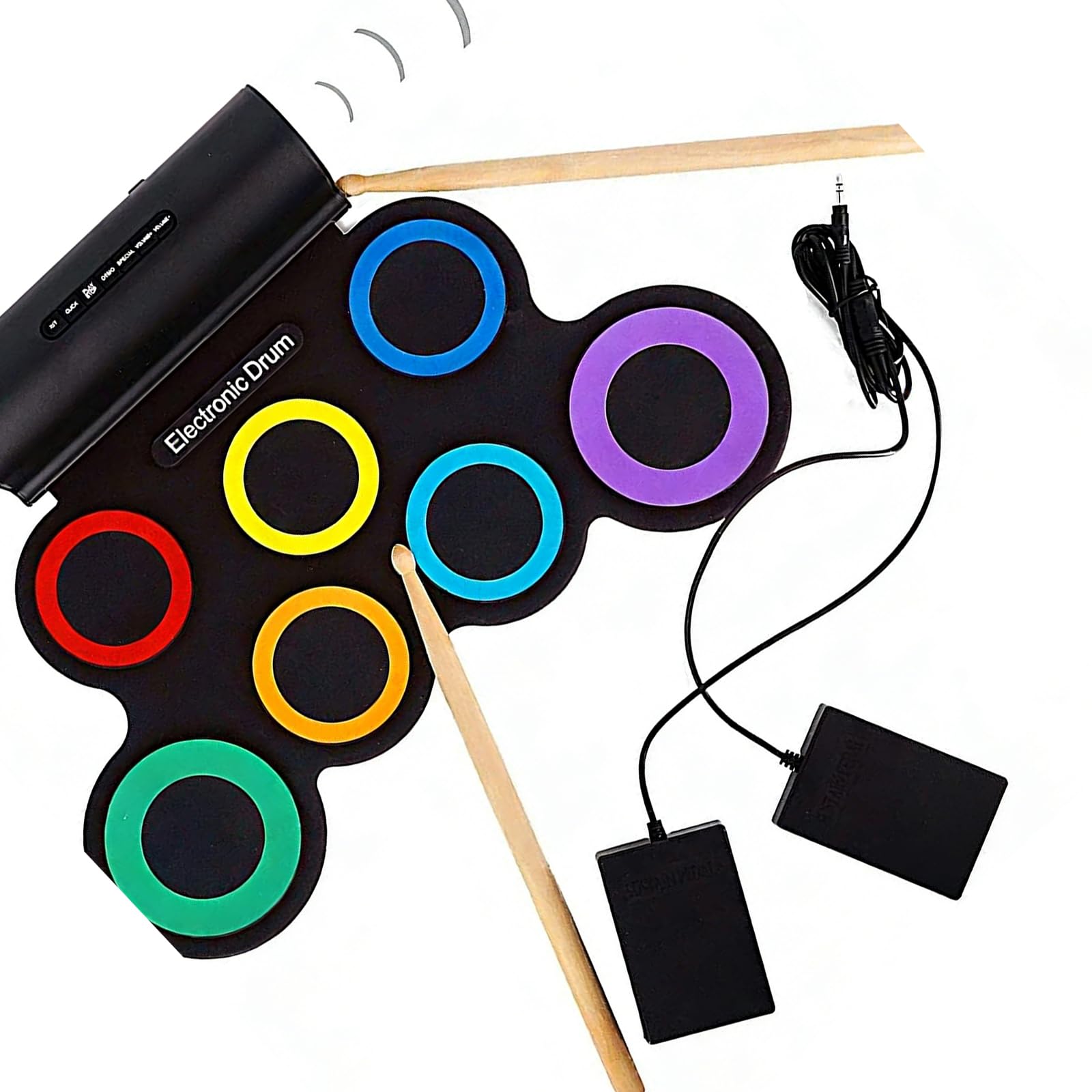 Batteria elettronica pieghevole in silicone alimentata tramite USB, per uso interno ed esterno, include la selezione del suono