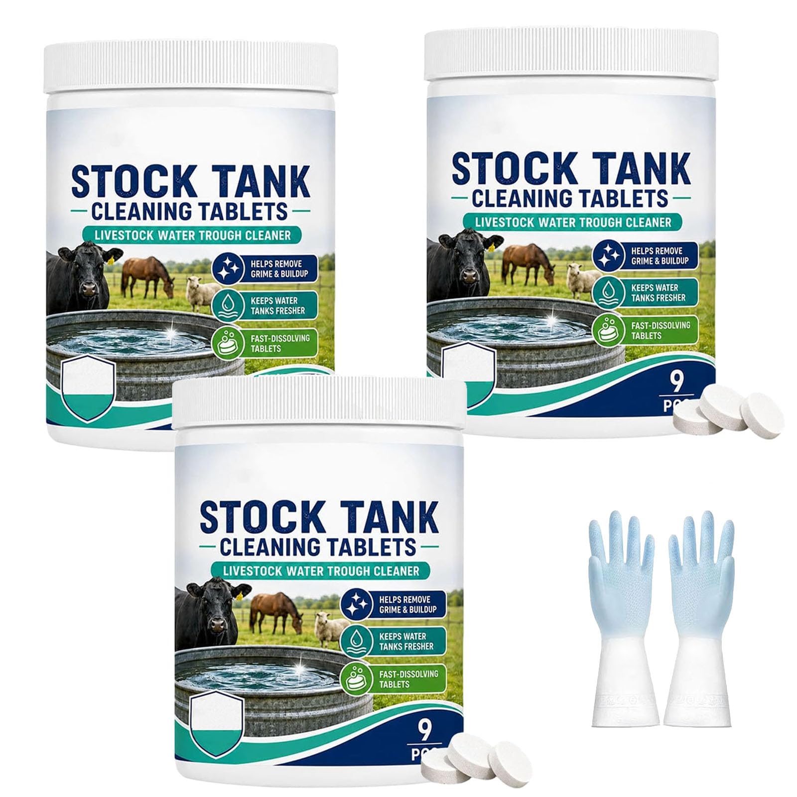 Fast-Dissolving Livestock Water Tank Cleaning Tablets, Stock Tank Care (3PCS)