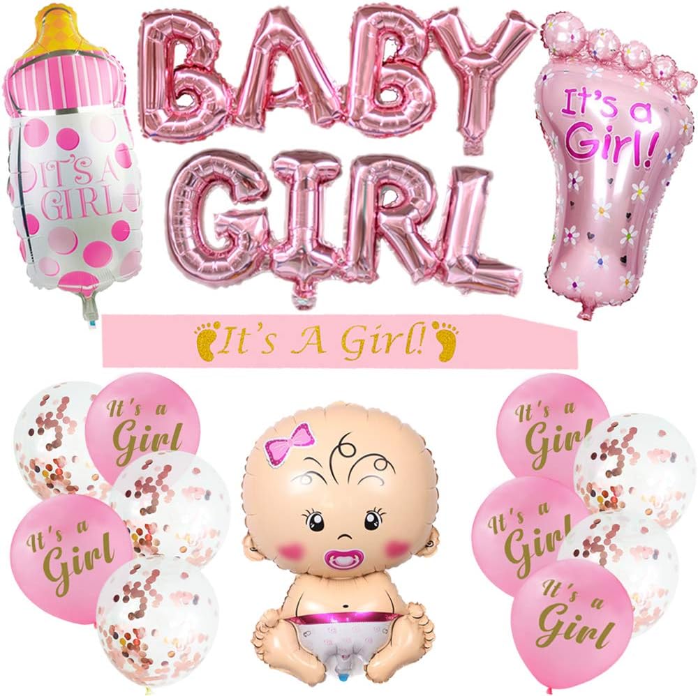 Baby Shower Decorations for Girl,Girl Baby Shower Balloons, Its a Girl Sash for Baby Shower
